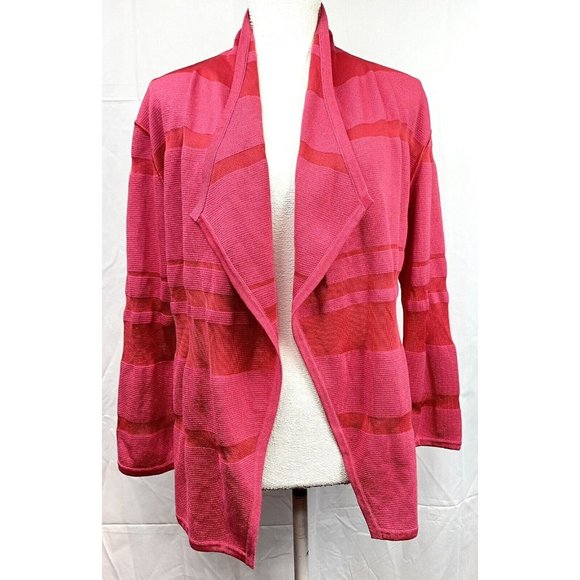 St‎ John Womens Open Front Cardigan Pink Red Size Small Striped Long Sleeve - Picture 1 of 7